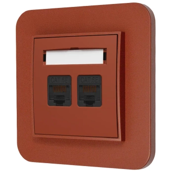 Gniazdo internetowe rj45 2x z ramką zaokrągloną seria MINI kolor terakota