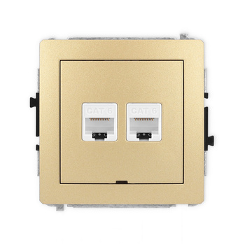 Mechanizm gniazda komputerowego podwójnego 2xRJ45, kat. 6, 8-stykowy, bez pola opisowego Karlik seria DECO 29DGKBO-4 kolor złoty