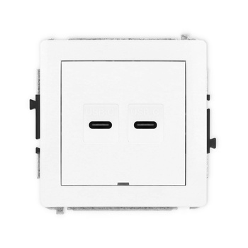 Mechanizm gniazda podwójnego 2xUSB C-C, bez pola opisowego Karlik seria DECO 25DGUSBBO-8 kolor biały mat