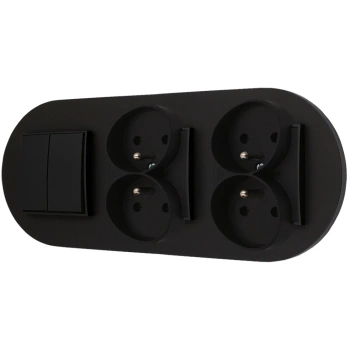 Włącznik podwójny i dwa gniazda podwójne z ramką okrągłą seria MINI kolor czarny mat