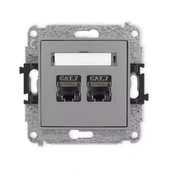 Mechanizm gniazda komputerowego podwójnego 2xRJ45, kat. 7, ekranowany, 8-stykowy Karlik seria ICON 27IGK-10 kolor szary mat