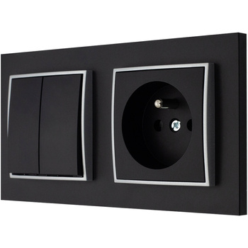 Włącznik z gniazdkiem bezpieczne dla dzieci kolor czarny mat/srebrny 6