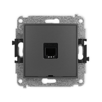 Mechanizm gniazda telefonicznego pojedynczego 1xRJ11, 4-stykowy, beznarzędziowe, bez pola opisowego Karlik seria ICON 28IGTBO-1 kolor grafitowy mat