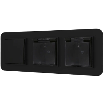 Włącznik pojedynczy i dwa gniazda hermetyczne z ramką zaokrągloną seria MINI kolor czarny