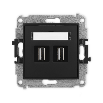 Mechanizm gniazda podwójnego 2xUSB A-A 2.0 Karlik seria ICON 12IGUSB-2 kolor czarny mat