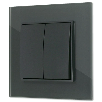 Włącznik podwójny z ramką kwadratową efekt szkła seria ICON kolor grafitowy mat