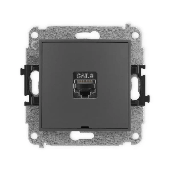 Mechanizm gniazda komputerowego pojedynczego 1xRJ45, kat. 8, ekranowany, 8-stykowy, bez pola opisowego Karlik seria MINI 28MGKBO-11 kolor grafitowy mat