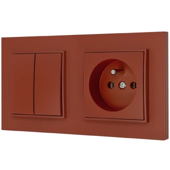 Włącznik podwójny z gniazdem pojedynczym z ramką kwadratową seria MINI kolor terakota