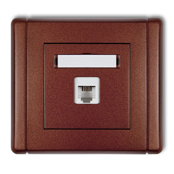 Gniazdo telefoniczne pojedyncze 1xRJ11, 4-stykowe, beznarzędziowe Karlik seria FLEXI 9FGT-1 kolor brązowy metalik