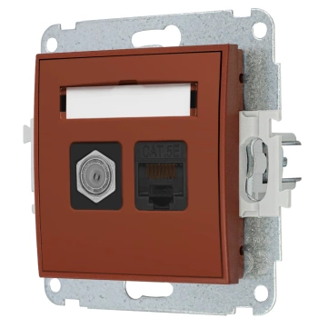 Mechanizm gniazda antenowego poj. typu F SAT + gniazda komp. poj. 1xRJ45, kat. 5e, 8-stykowy Karlik seria MINI 63MGFK-1 kolor terakota