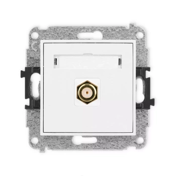 Mechanizm gniazda antenowego pojedynczego typu F SAT pozłacany Karlik seria ICON 25IGF-1.1 kolor biały mat