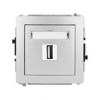 Mechanizm gniazda pojedynczego USB A-A 2.0 Karlik seria DECO 7DGUSB-1 kolor srebrny metalik