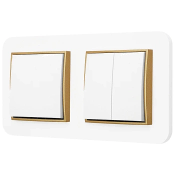Dwa włączniki pojedynczy i podwójny z ramką zaokrągloną seria MINI kolor biały złoty