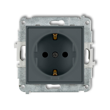 Mechanizm gniazda pojedynczego z uziemieniem SCHUKO 2P+Z z przesłonami torów Karlik seria ICON 28IGP-1sp kolor grafitowy mat