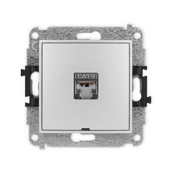 Mechanizm gniazda komputerowego pojedynczego 1xRJ45, kat. 6, ekranowany, 8-stykowy, bez pola opisowego Karlik seria ICON 7IGKBO-5 kolor srebrny metalik
