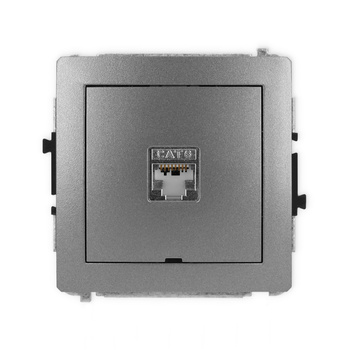 Mechanizm gniazda komputerowego pojedynczego 1xRJ45, kat. 6, ekranowany, 8-stykowy, bez pola opisowego Karlik seria DECO 11DGKBO-5 kolor grafitowy