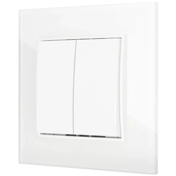 Włącznik podwójny z ramką kwadratową efekt szkła seria ICON kolor biały