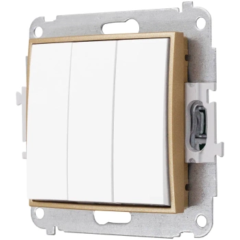 Włącznik potrójny bez ramki karlik mini kolor biały/złoty