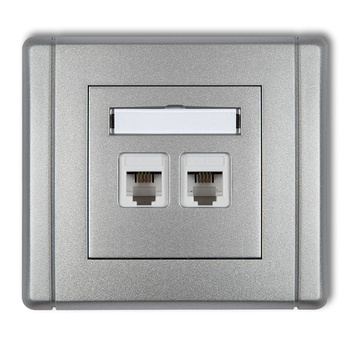 Gniazdo telefoniczne podwójne 2xRJ11, 4-stykowe, beznarzędziowe Karlik seria FLEXI 7FGT-2 kolor srebrny metalik