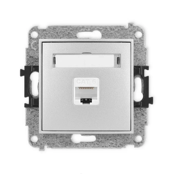 Mechanizm gniazda komputerowego pojedynczego 1xRJ45, kat. 6, 8-stykowy Karlik seria ICON 7IGK-3 kolor srebrny metalik