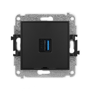 Mechanizm gniazda pojedynczego USB A-A 3.0, bez pola opisowego Karlik seria ICON 12IGUSBBO-5 kolor czarny mat