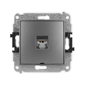 Mechanizm gniazda komputerowego pojedynczego 1xRJ45, kat. 5e, ekranowany, 8-stykowy, bez pola opisowego Karlik seria ICON 11IGKBO-1e kolor grafitowy