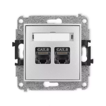 Mechanizm gniazda komputerowego podwójnego 2xRJ45, kat. 8, ekranowany, 8-stykowy Karlik seria ICON 7IGK-12 kolor srebrny metalik