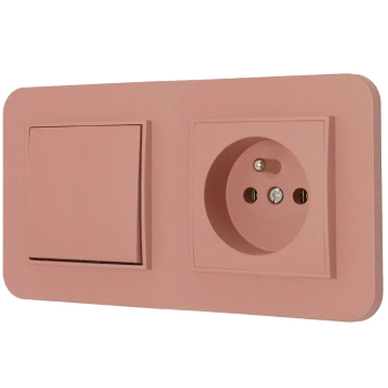Włącznik pojedynczy z gniazdem pojedynczym z ramką zaokrągloną seria MINI kolor łososiowy