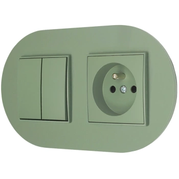Włącznik podwójny z gniazdem pojedynczym z ramką okrągłą seria MINI kolor szałwiowy