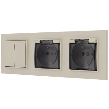 Włącznik podwójny i dwa gniazda hermetyczne z ramką prostą seria MINI kolor taupe