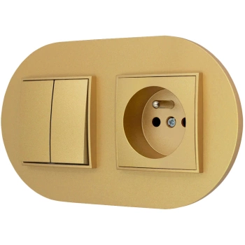 Włącznik podwójny z gniazdem pojedynczym z ramką okrągłą seria MINI kolor złoty