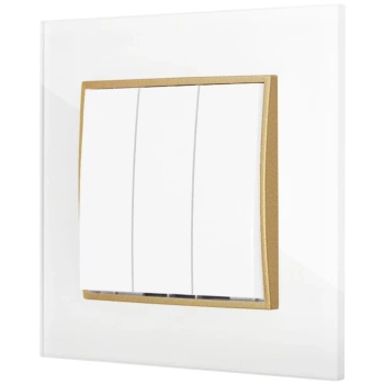 Włącznik potrójny z ramką kwadratową efekt szkła seria ICON kolor biały/złoty