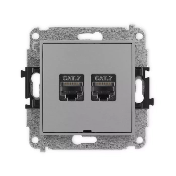 Mechanizm gniazda komputerowego podwójnego 2xRJ45, kat. 7, ekranowany, 8-stykowy, bez pola opisowego Karlik seria ICON 27IGKBO-10 kolor szary mat