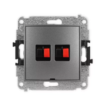 Mechanizm gniazda głośnikowego podwójnego, bez pola opisowego Karlik seria MINI 11MGGBO-2 kolor grafitowy