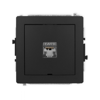 Mechanizm gniazda komputerowego pojedynczego 1xRJ45, kat. 6, ekranowany, 8-stykowy, bez pola opisowego Karlik seria DECO 12DGKBO-5 kolor czarny mat