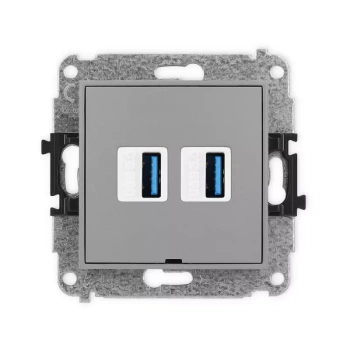 Mechanizm gniazda podwójnego 2xUSB A-A 3.0, bez pola opisowego Karlik seria MINI 27MGUSBBO-6 kolor szary mat