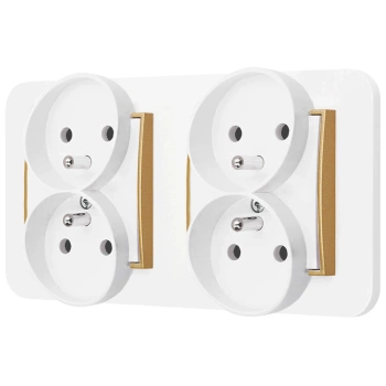 Dwa gniazda podwójne z ramką zaokrągloną seria MINI kolor biały mat/złoty