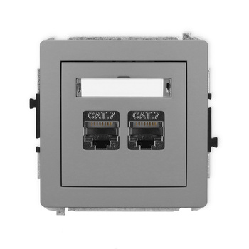 Mechanizm gniazda komputerowego podwójnego 2xRJ45, kat. 7, ekranowany, 8-stykowy Karlik seria DECO 27DGK-10 kolor szary mat