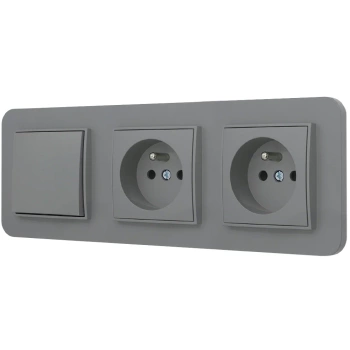 Włącznik pojedynczy i dwa gniazda pojedyncze z ramką zaokrągloną seria MINI kolor szary mat