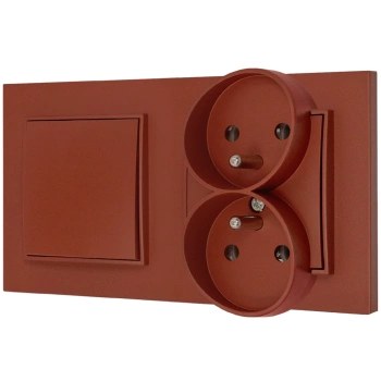 Włącznik pojedynczy z gniazdem podwójnym z ramką kwadratową seria MINI kolor terakota