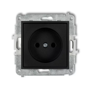 Mechanizm gniazda pojedynczego bez uziemienia 2P z przesłonami torów Karlik seria MINI 12MGP-1p kolor czarny mat