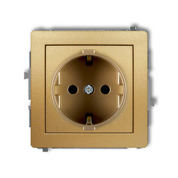 Mechanizm gniazda pojedynczego z uziemieniem SCHUKO 2P+Z z przesłonami torów Karlik seria DECO 29DGP-1sp kolor złoty