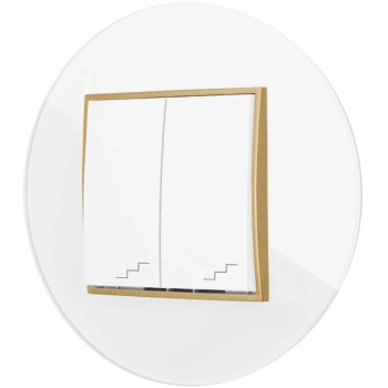 Włącznik schodowy podwójny z ramką okrągłą efekt szkła seria ICON kolor biały/złoty