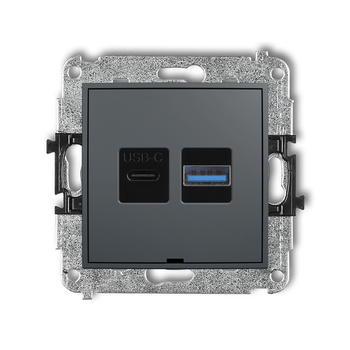 Mechanizm ładowarki USB podwójnej USB C + USB A, 20W max., bez pola opisowego Karlik seria ICON 28ICUSBBO-8 kolor grafitowy mat
