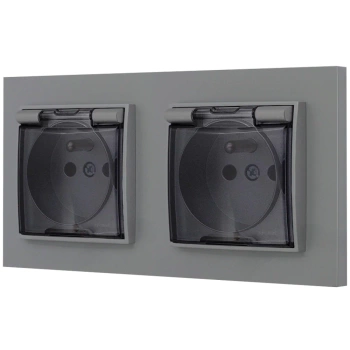 Dwa gniazda hermetyczne do łazienki z ramką prostą seria MINI kolor szary mat