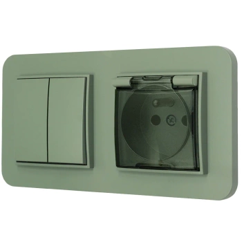 Włącznik podwójny z gniazdem hermetycznym z ramką zaokrągloną seria MINI kolor szałwiowy