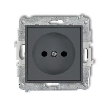 Mechanizm gniazda pojedynczego bez uziemienia 2P z przesłonami torów Karlik seria MINI 28MGP-1p kolor grafitowy mat