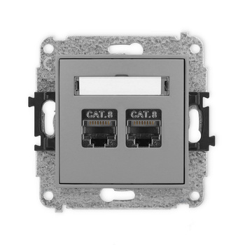 Mechanizm gniazda komputerowego podwójnego 2xRJ45, kat. 8, ekranowany, 8-stykowy Karlik seria ICON 27IGK-12 kolor szary mat