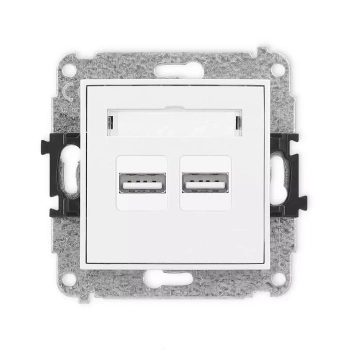 Mechanizm ładowarki USB podwójnej 2xUSB A, 15,5W max., 5V, 3.1A Karlik seria ICON 25ICUSB-6 kolor biały mat