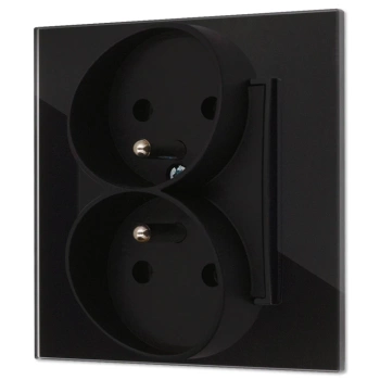 Gniazdo podwójne z ramką kwadratową efekt szkła seria ICON kolor czarny